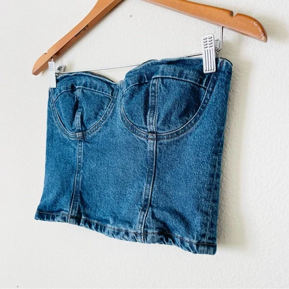 Reformation SIZE 4 Andi denim strapless bustier top in dark wash - Picture 4 of 7